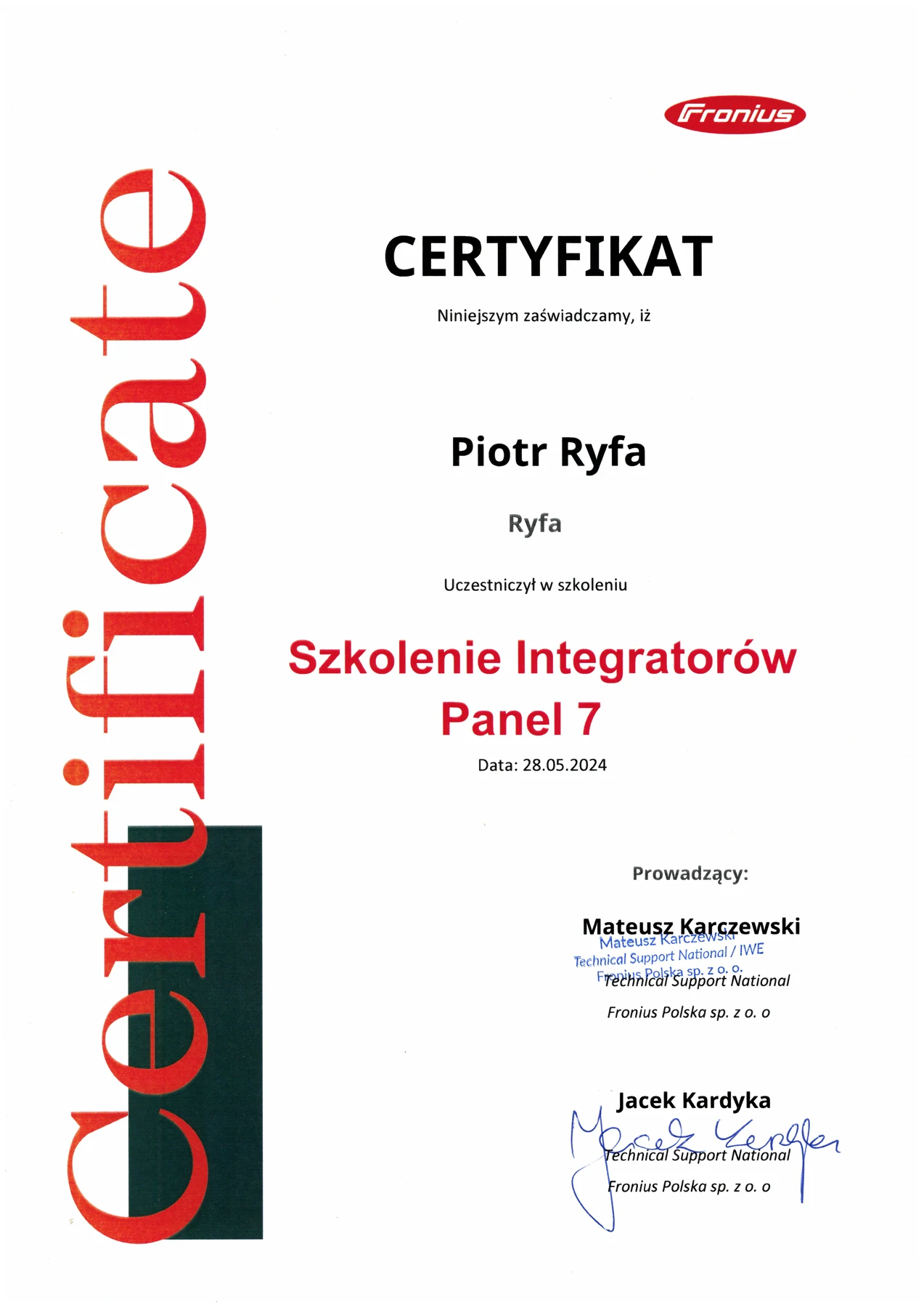 Skan dokumentu: Fronius / szkolenie integratorów