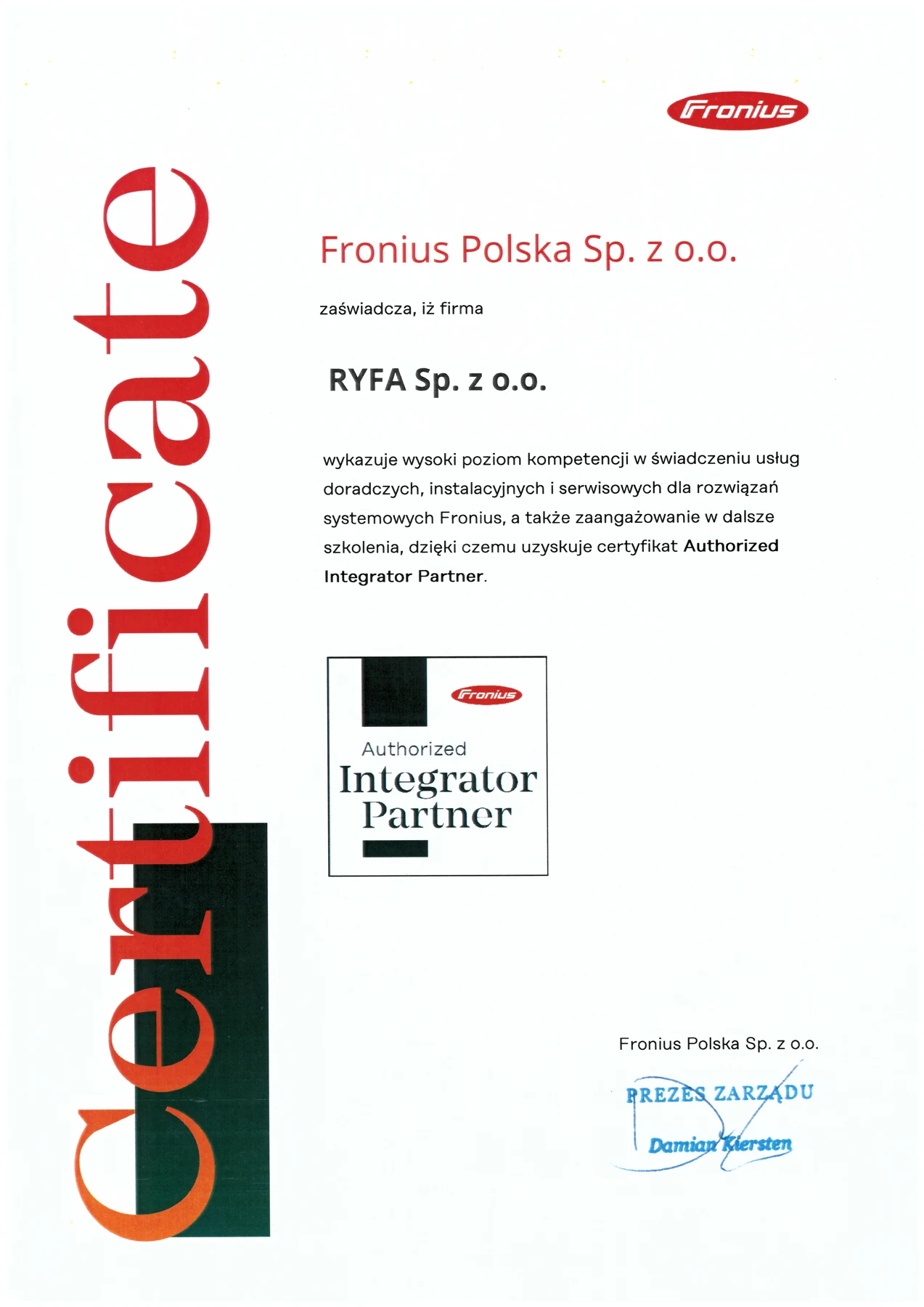 Skan dokumentu: Fronius / integrator