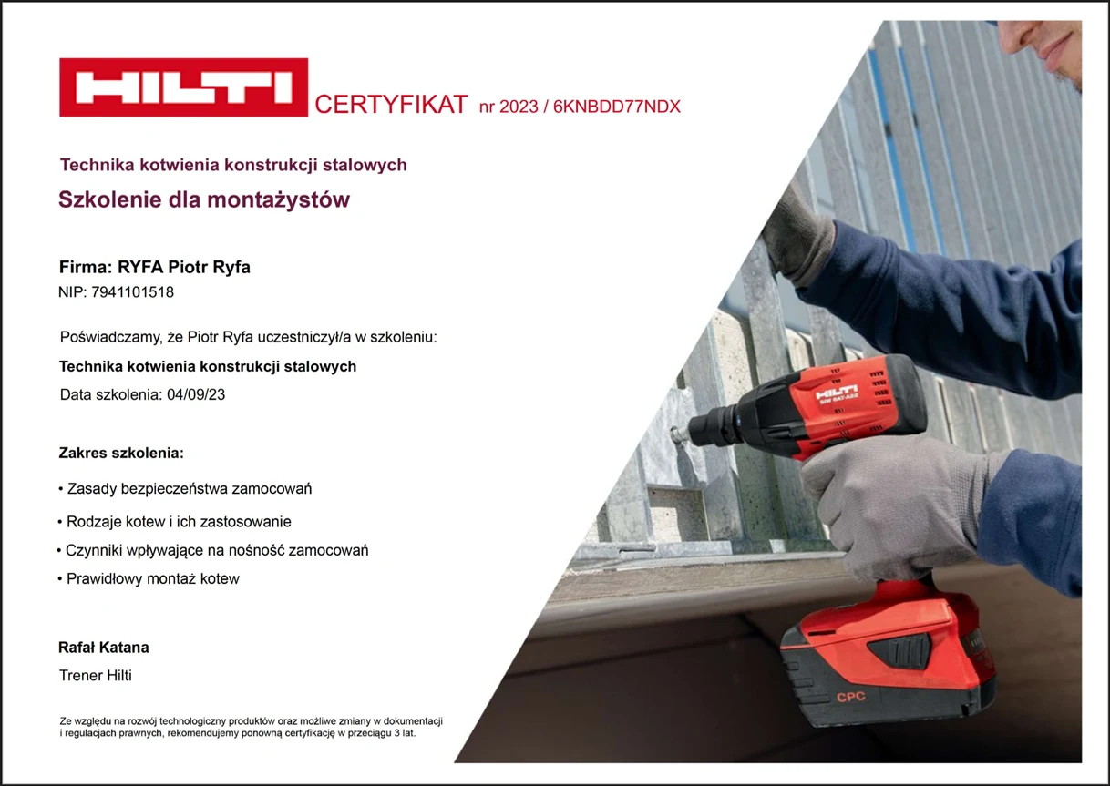 Skan dokumentu: Hilti / kotwienie konstrukcji